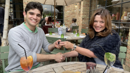 Michelle Barrett presenting Alumni pin to Jack Miller at Oxford